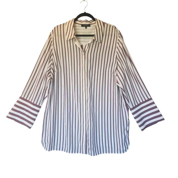 New Lafayette 148 100% Silk Striped Button Up Blouse Mauve and White Size 2X - Picture 1 of 7